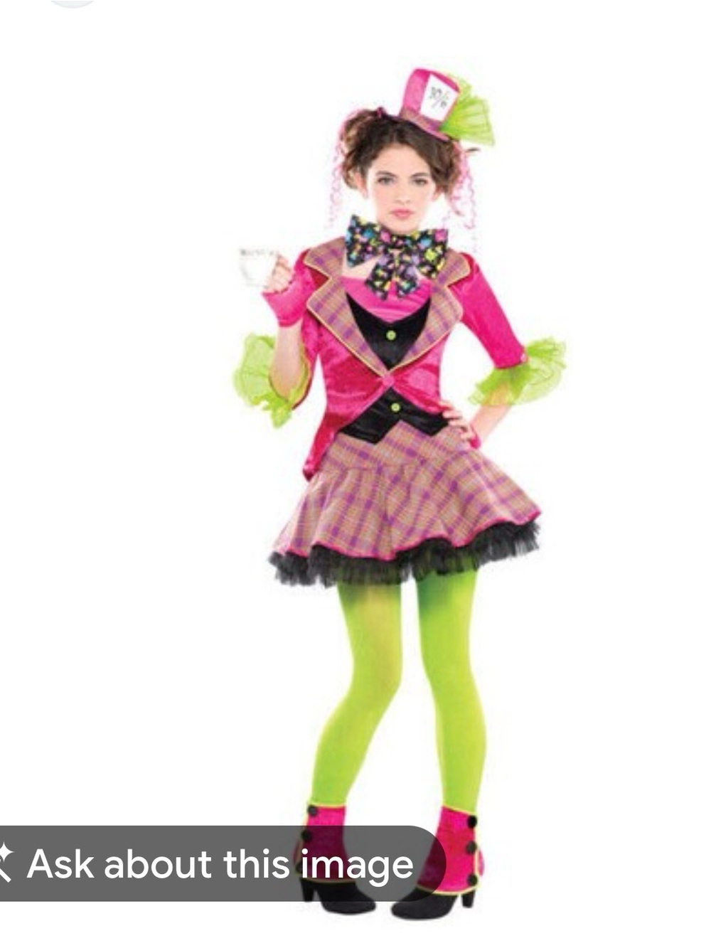 Women's Pink & Lime Mad Hatter Dress Costume teen size 3-5